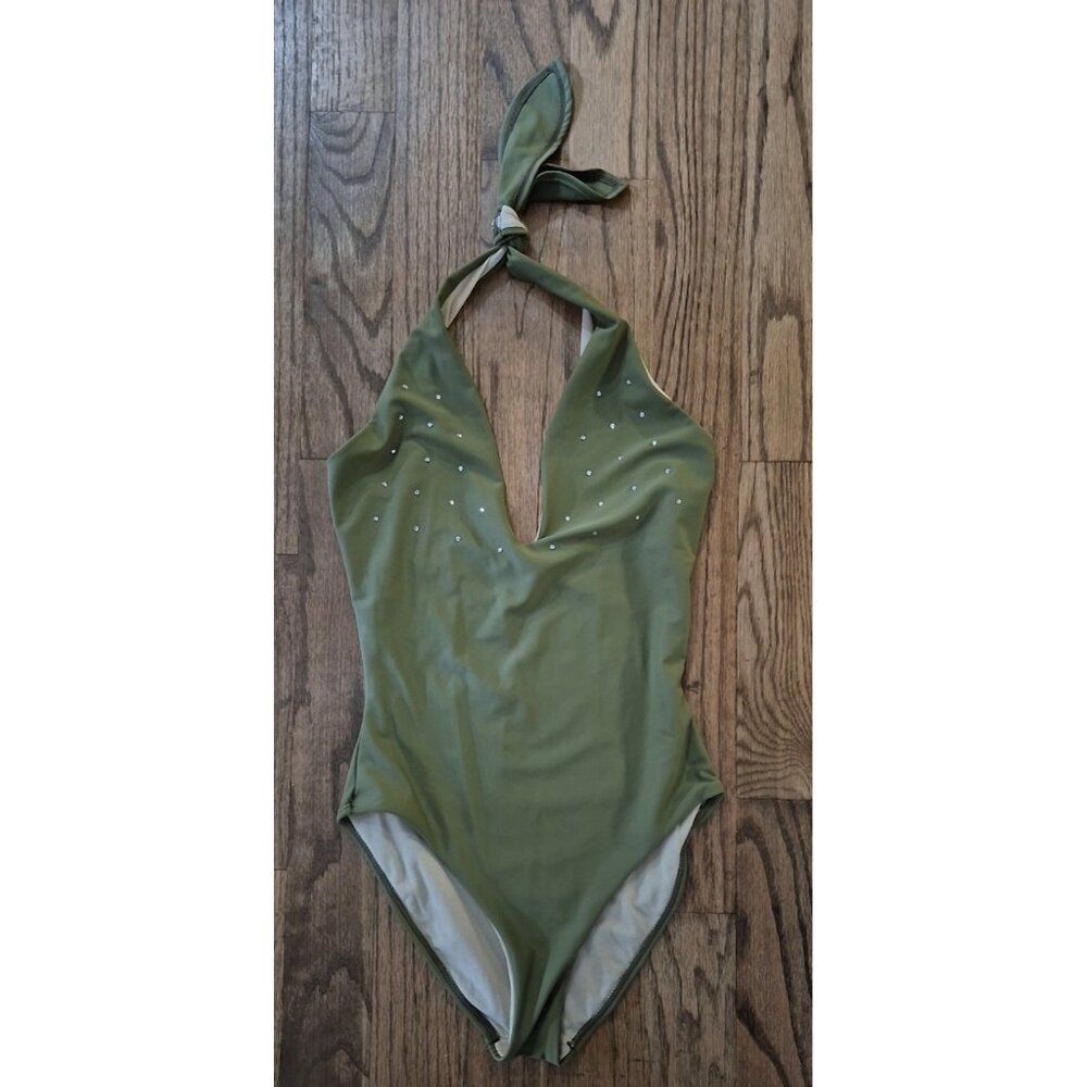 Sun Streak Haulter Rhinestoned One-piece Swimsuit Bathingsuit Women's Size 8 - Picture 2 of 4